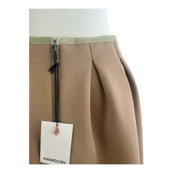 Manoush Neoprene Pleated A-Line Skirt Tan/ Black Scalloped Edges Sz 38 FR (US 6) - Picture 5 of 11